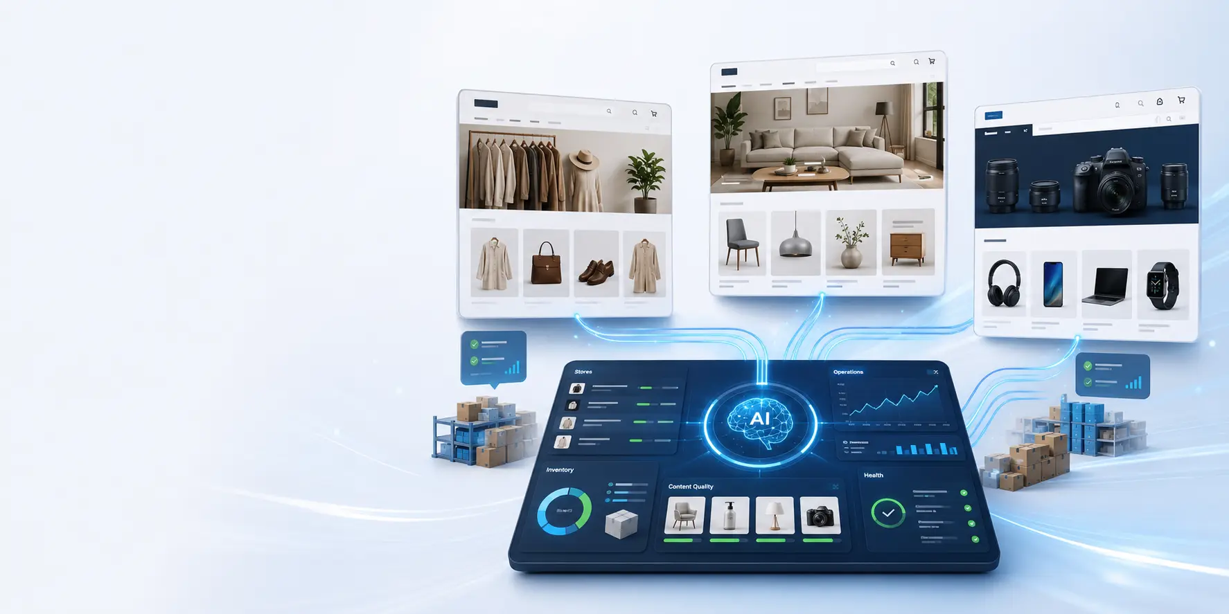 Tek merkezden yönetilen üç farklı e-ticaret mağazası
